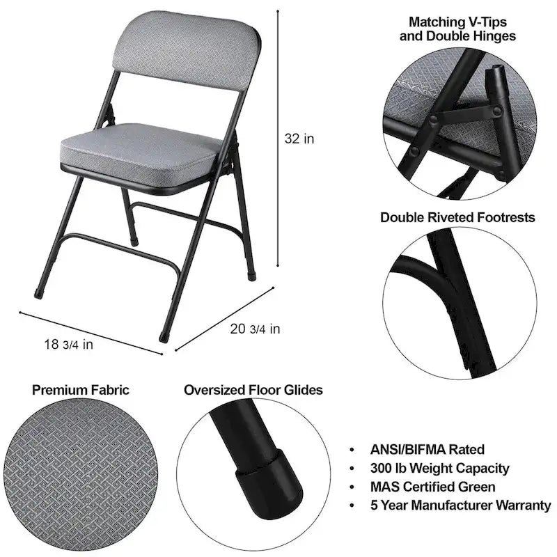 Hampden Furnishings Bernadine Collection Deluxe Fabric Padded Folding Chair, Pack of 2 28