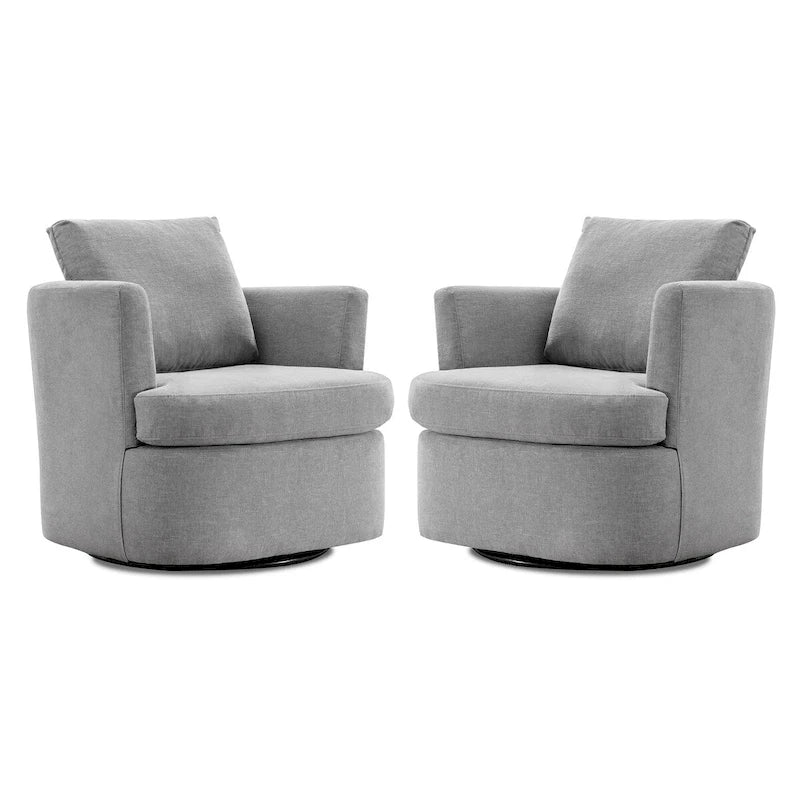 Modern Chenille Upholstered Swivel Accent Barrel Chair Set Modern Swivel Armchair for Living Room 10