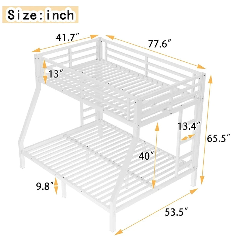 Metal Twin over Full Bunk Bed for Teens and Adults,Space-Saving/Noise Reduced/No Box Spring Needed, White 3