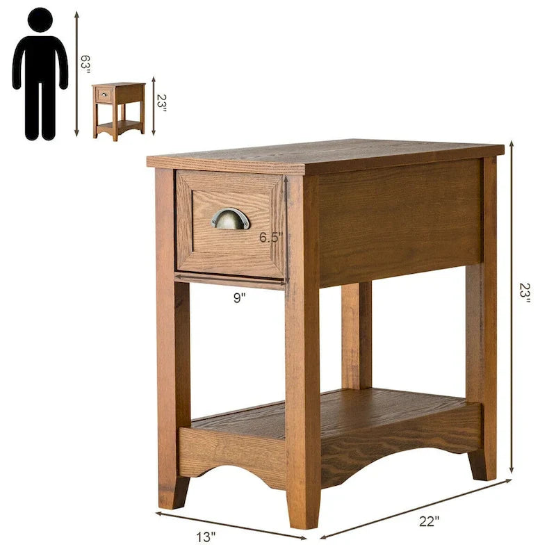 Gymax Set of 2 Contemporary Side End Table Compact Table w/ Drawer - 13  X 22  X 23  (L X W X H) 26