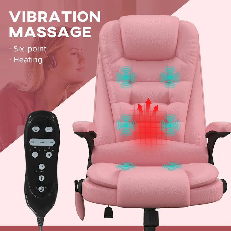 HOMCOM High Back Vibration Massage Office Chair with 6 Vibration Points, Heated Reclining PU Leather Computer Chair 8