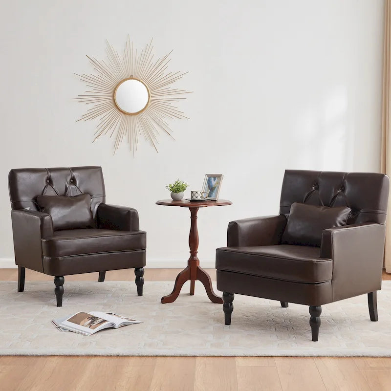 Set of 2 Arm Chair Upholstered Button Tufted Accent Chair with Lumbar Pillow Beige/ Grey/ Light Blue 8