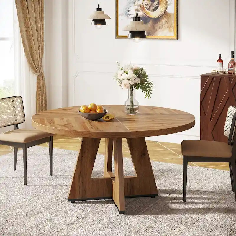 47 Inch Round Dining Table for 4, Wood Farmhouse Dinner Dinning Table for Kitchen Dining Living Room 4