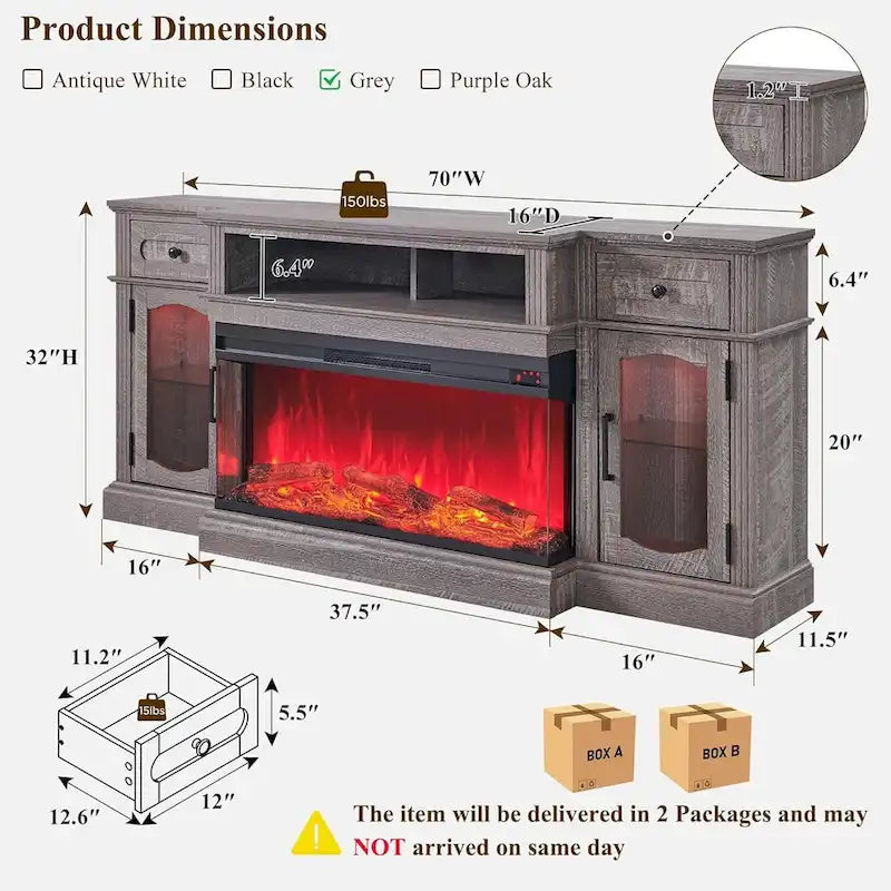 Farmhouse Electric Fireplace TV Stands up to 80, Entertainment Center 12