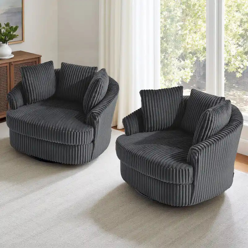 DREAMSIDEA 2 Set Recessed Arm Slipcovered Swivel Barrel Chair 7
