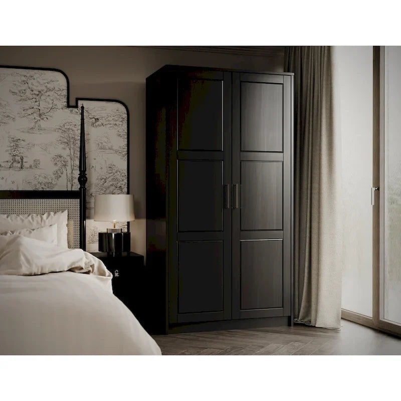 Palace Imports 100% Solid Wood 2-Door Urban Wardrobe Armoire with Solid and Mirrored Doors 11