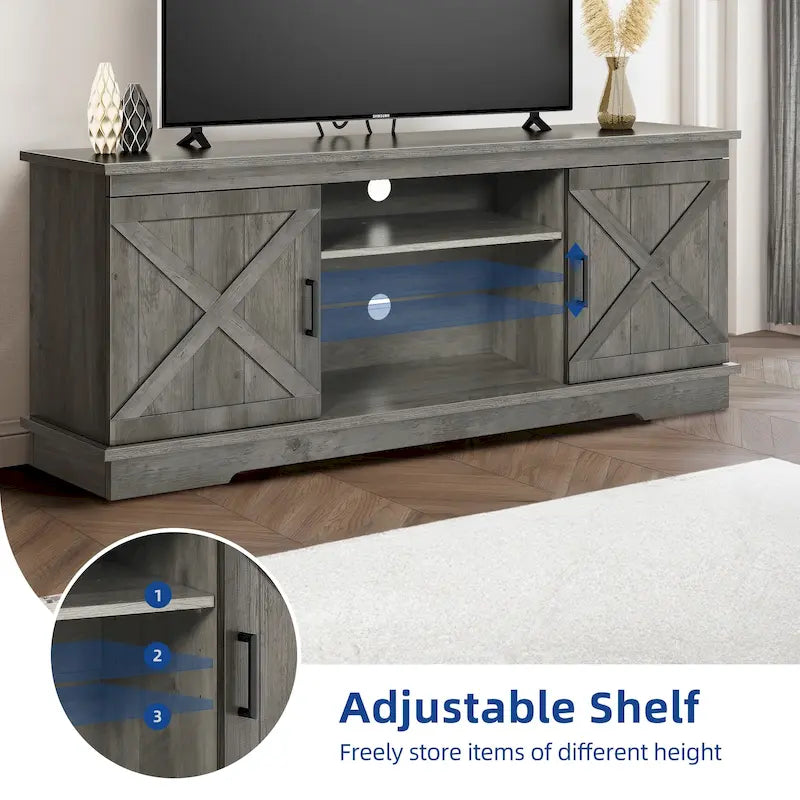 Farmhouse TV Stand for 65 Inch TV Media Console Entertainment Center Rustic Barn Doors 14