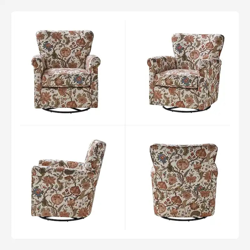 Georg Comfortable Floral Fabric Swivel Rocker Chair with Rolled Armrest by HULALA HOME 28