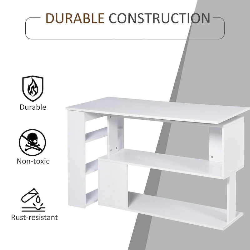 HOMCOM 360 Rotating L-Shaped Corner Desk: White, with Storage Shelves 7