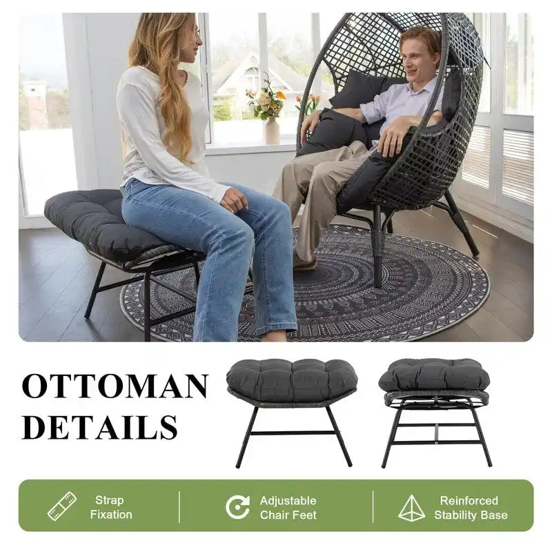 FINCATI Indoor Eggs Chair, 440 lbs Egg Chair Outdoor, Oversized Egg Chair with Ottoman, Luxury Cozy Egg Chair with Foot Rest 18