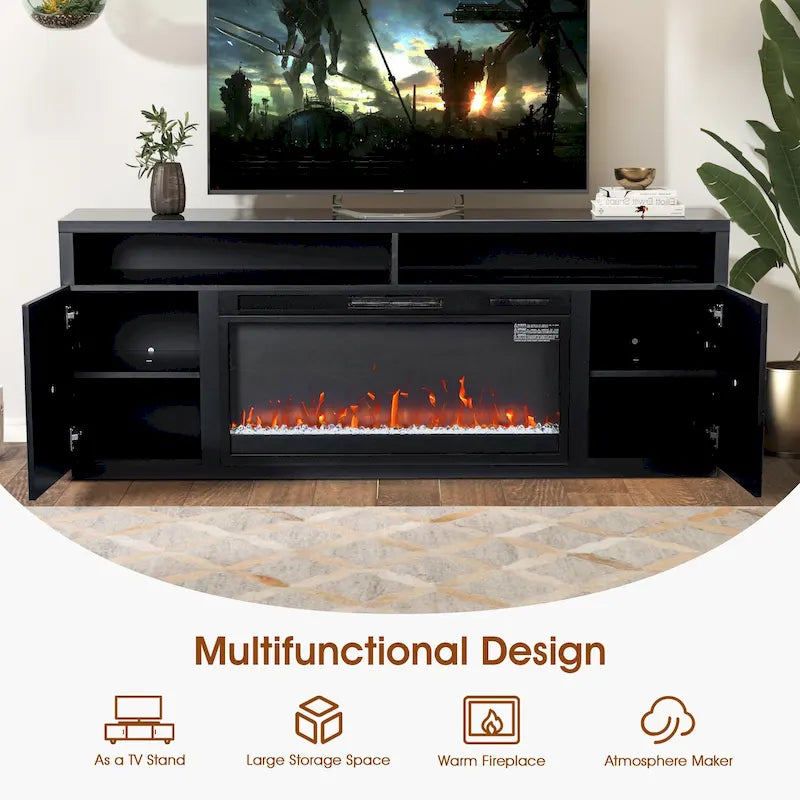 68 Modern Black RGB Electric Fireplace TV Stands Console for TVs Up to 72-inch 5